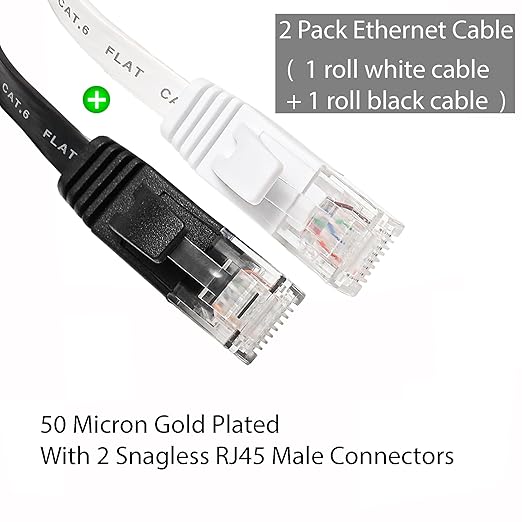 DAYEDZ Ethernet Cable 100 ft 2 Pack Cat 6 Flat Cable Ethernet Cord, Slim Long - Image 2