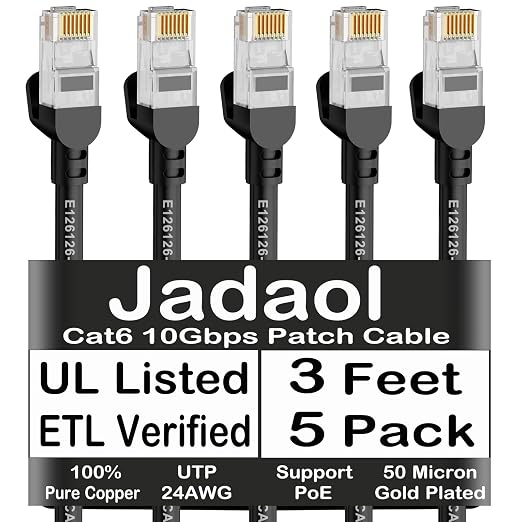 Jadaol Cat6 Ethernet Patch Cables 3ft 5-Pack, 10Gbps 24AWG Pure Copper RJ45 by Jadaol