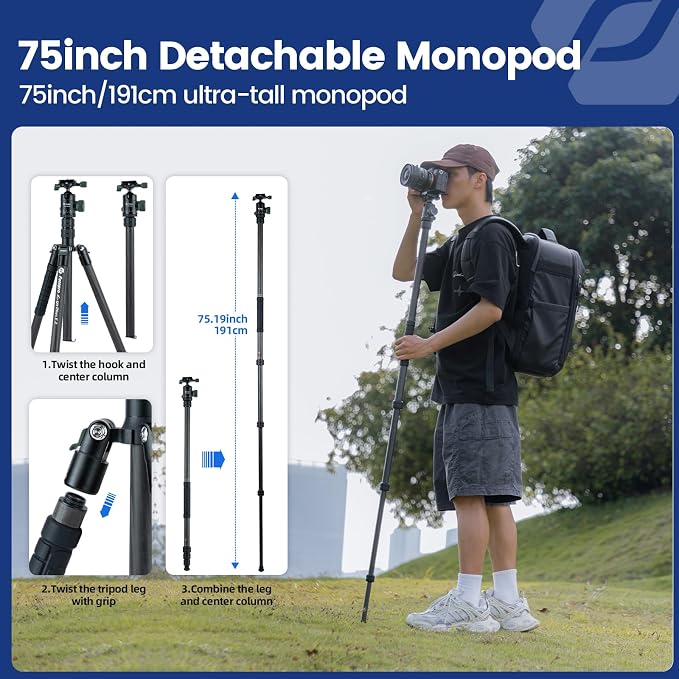 Fotopro 73" Carbon Fiber Tripod - Image 3
