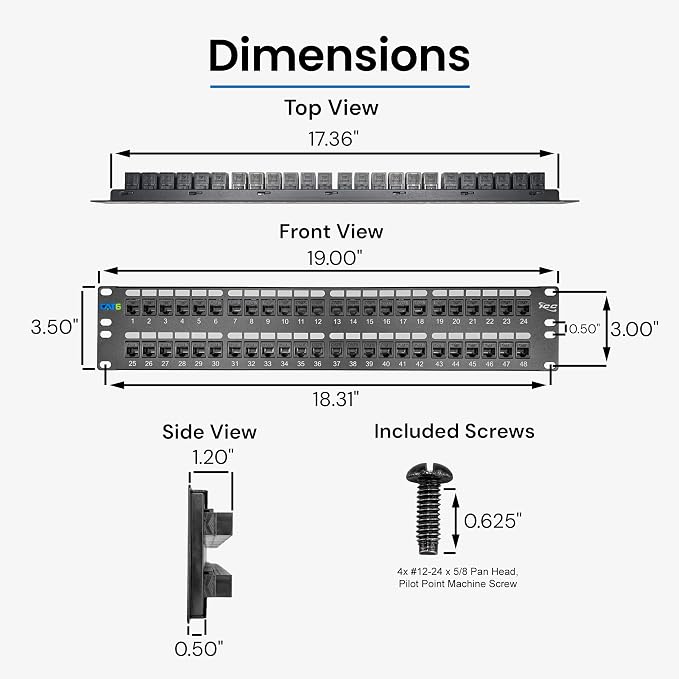 ICC CAT6 Feed-Through Patch Panel, 48 Port, 2U Rackmount, RJ45 Ethernet Patch - Image 8