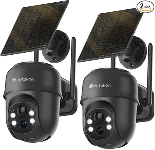 Septekon 2K Solar Security Cameras Wireless Outdoor 2 Pack, 360°PTZ Battery by Septekon