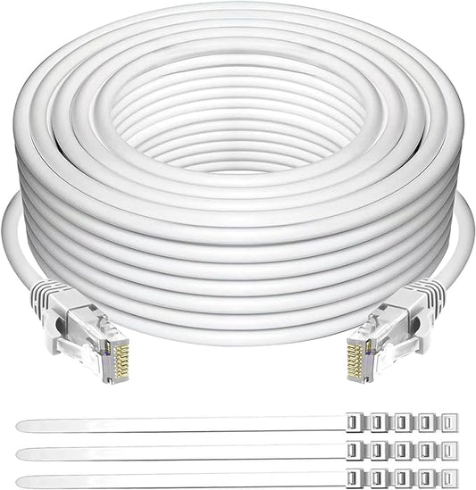 Adoreen Cat 6 Ethernet Cable 200 Ft-White, Outdoor & Indoor Snagless Long Round by Adoreen