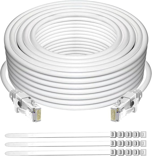 Adoreen Cat 6 Ethernet Cable 25 Ft-White, Outdoor & Indoor Snagless Long Round by Adoreen