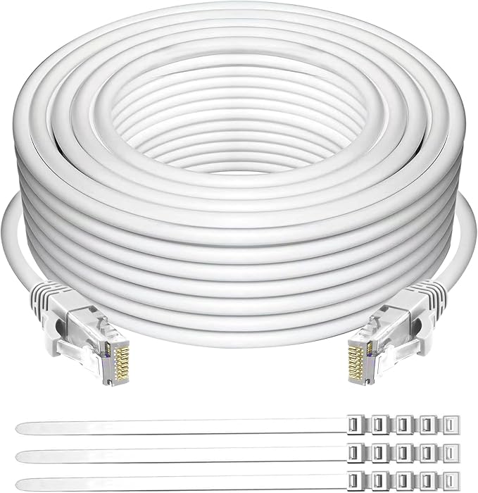 Adoreen Cat 6 Ethernet Cable 250 Ft-White, Outdoor & Indoor Snagless Long Round by Adoreen