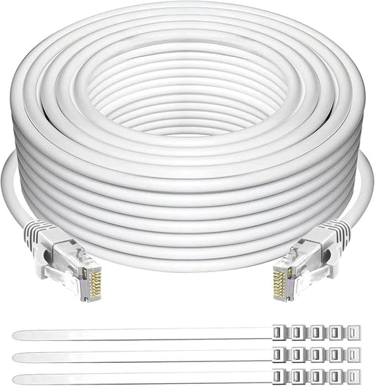 Adoreen Cat 6 Ethernet Cable 30 Ft-White, Outdoor & Indoor Snagless Long Round by Adoreen