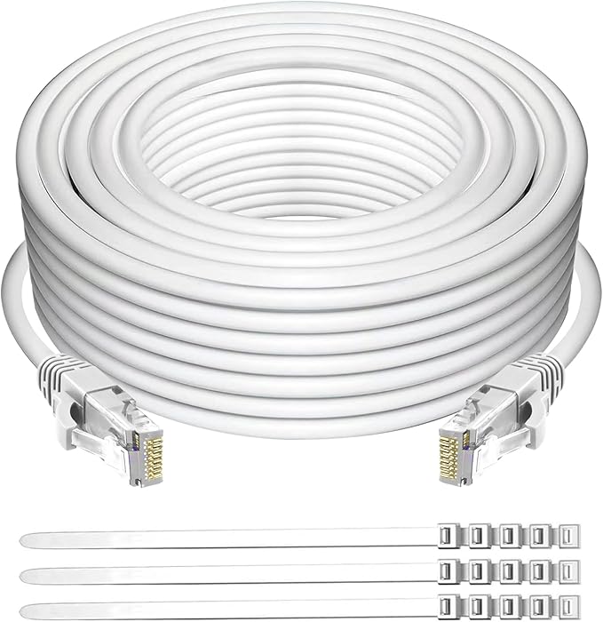 Adoreen Cat 6 Ethernet Cable 150 Ft-White, Outdoor & Indoor Snagless Long Round by Adoreen