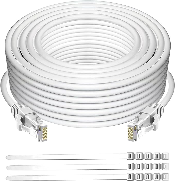 Adoreen Cat 6 Ethernet Cable 35 Ft-White, Outdoor & Indoor Snagless Long Round by Adoreen
