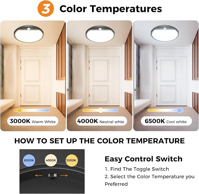 slochi 2Pack Motion Sensor Light Indoor Wired, 12 Inch 3000K/4000K/6500K Closet - Image 3