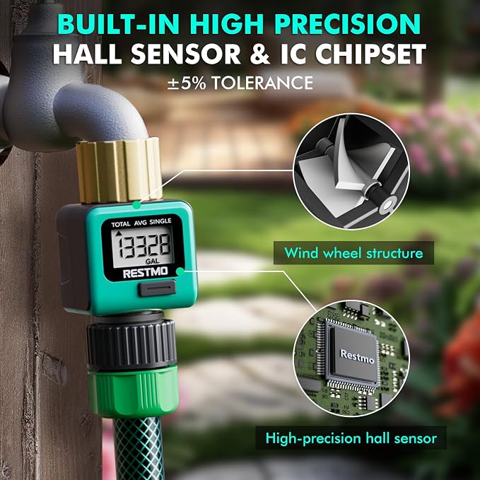 RESTMO Heavy Duty Water Flow Meter, Pure Brass Inlet | Metal Thread | 4 Measure - Image 6