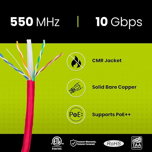 trueCABLE Cat6 Riser, 23AWG 4 Pair Solid Bare Copper, ETL Listed, Unshielded - Image 2