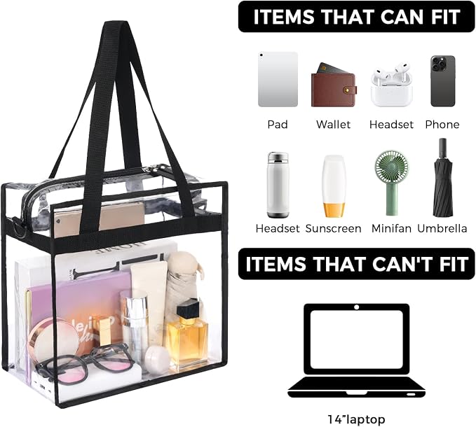 BAGAIL Clear Bags 12x6x12 Stadium Approved Clear Tote Bag - Image 4