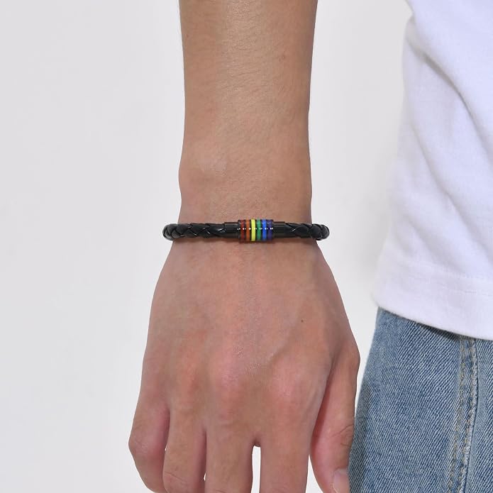 Nanafast Titanium Stainless Steel Rainbow LGBT Pride Bracelet Handmade Braided - Image 6