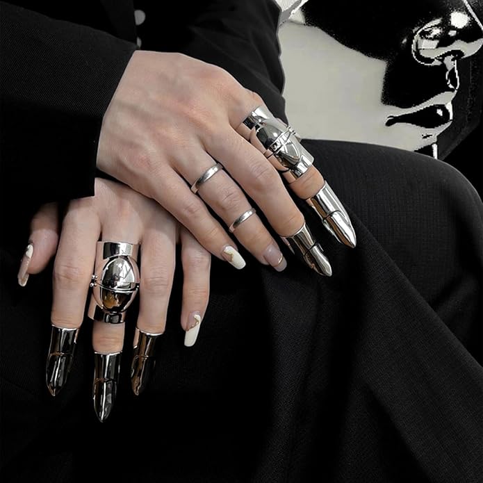 LIANXUE Metal Nail Cover Ring Hip Hop Cosplay Unisex Punk Gold Silver Color - Image 4