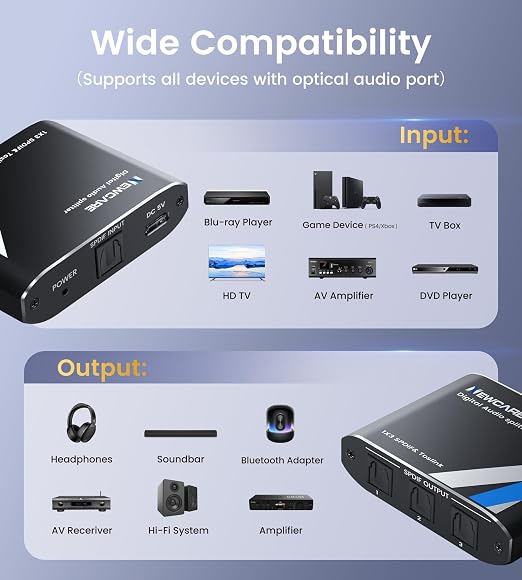 NEWCARE Digital Optical Splitter 1 in 3 Out, SPDIF Toslink Optical Audio Cable - Image 9