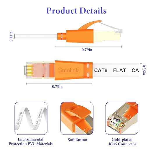 Smolink Ethernet Cable 200 FT, Cat 8 Ethernet Cable 2000Mhz 40Gbps, Internet - Image 7