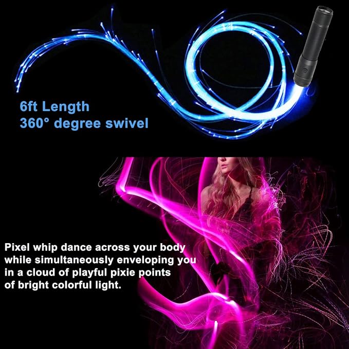 Fiber Optic Dance Whip Rechargeable, AZIMOM Space Whip 6ft 360° Swivel 36Mode - Image 3