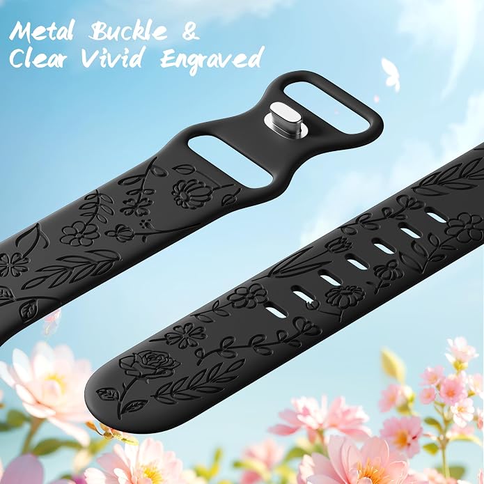 SNBLK 6 Pack Floral Engraved Bands Compatible - Image 3