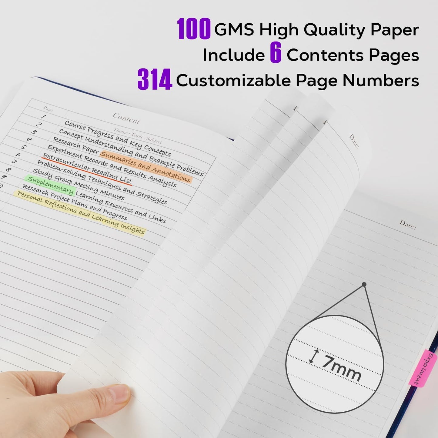 Lined Journal Notebook, 320 pages B5 College Ruled Notebook Journal for Writing Women and Men, Hardcover Leather Journal Notebook for School Office Work, 7.1'' X 10'', Pearlescent Purple Notebook
