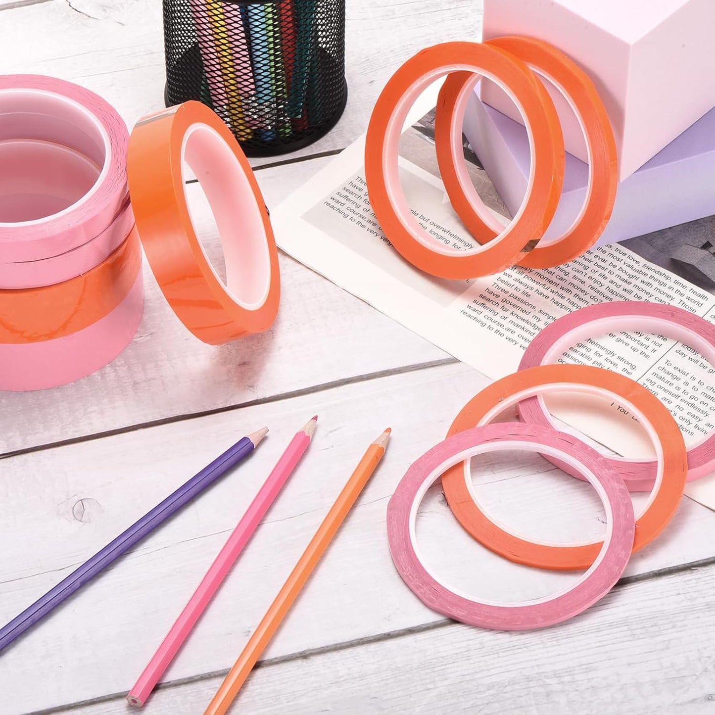 MECCANIXITY 6 Rolls Whiteboard Tape Graphic Chart Tape 18mm 54.7 Yard Art Tape Thin Self-Adhesive Pinstripe Tape Masking Tape for Gift Wrapping Craft Supplies, Orange