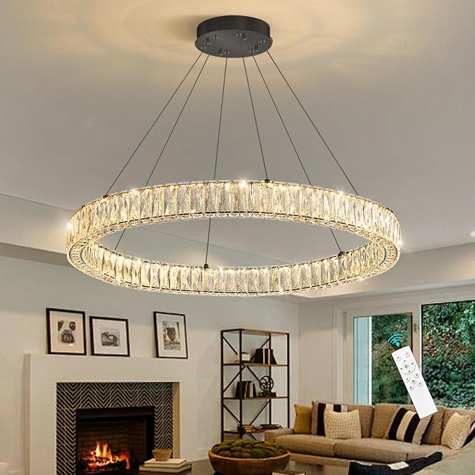 HAIXIANG Modern Crystal Chandelier Dimmable LED Ring Pendant Chandeliers Light - Image 9