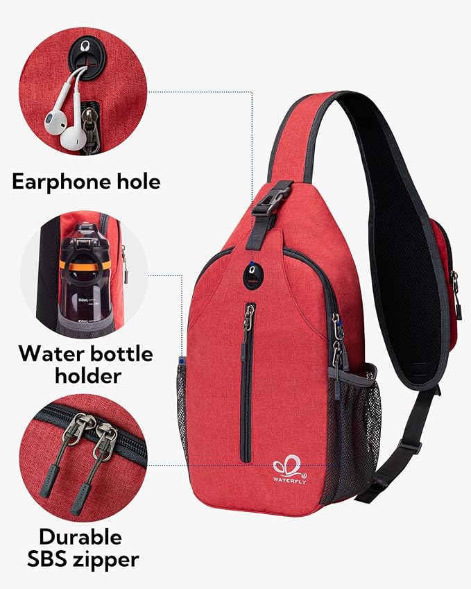 WATERFLY Crossbody Sling Backpack Sling Bag Travel Hiking Chest Bag Daypack - Image 4