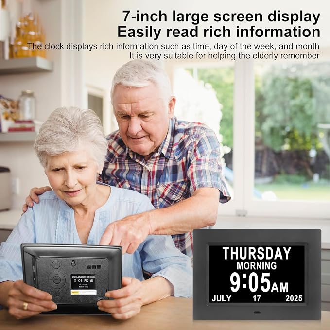 7-Inch Digital Alarm Clock. Displays Time, Day and Month.Features 12 Alarm - Image 2