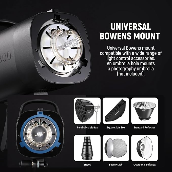 NEEWER 600Ws Studio Monolight Flash Light Kit: 2 Pack S101-300W 5600K Strobe - Image 7