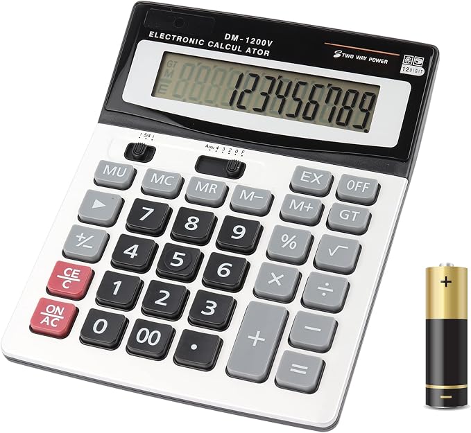 Large Electronic Calculator Counter Solar & Battery Power 12 Digit Display by HIHUHEN