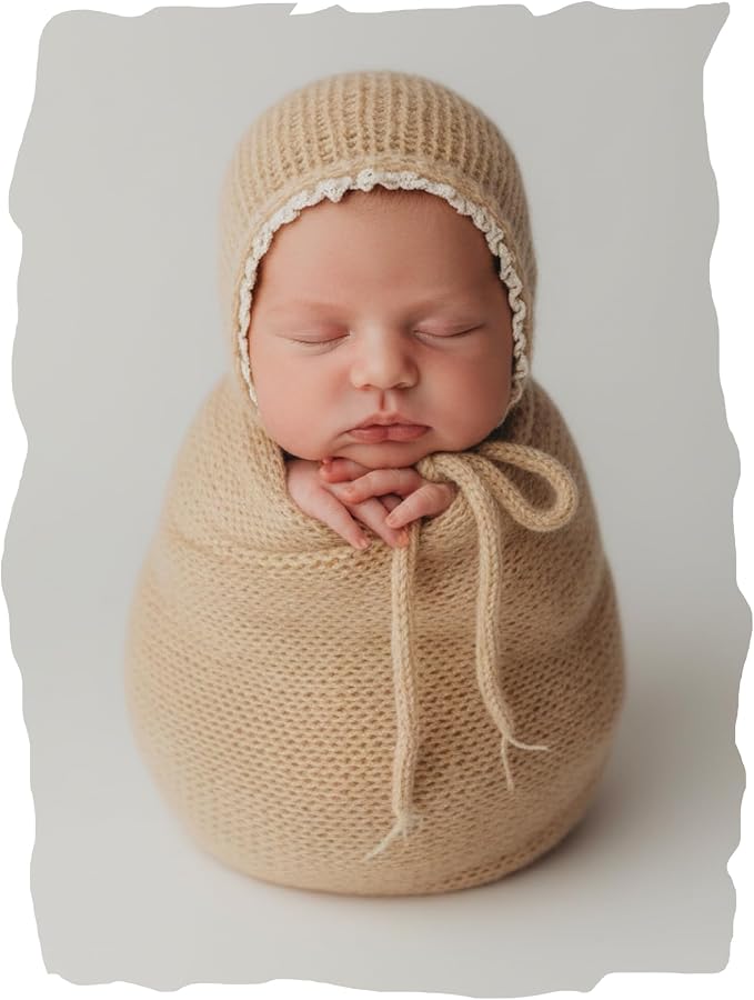 Newborn Photography Props Wraps & Ruffle Edge Bonnet by CHICODISE