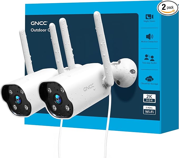 GNCC 2K Outdoor Security Camera, 24/7 Recording, 9.85ft Cord, No Battery by GNCC