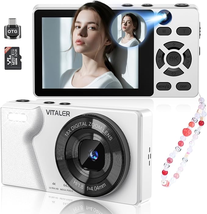 Digital Camera with Front Rear Lens, Autofocus 64MP 4K Camera by Unknown