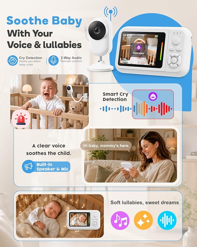 Baby Monitor with Camera and Audio, 2.8" Screen No WiFi Baby Monitor - Image 4