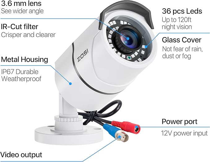 ZOSI 4 Pack 2MP 1080p HD-TVI Home Security Camera Outdoor Indoor 1920TVL - Image 3