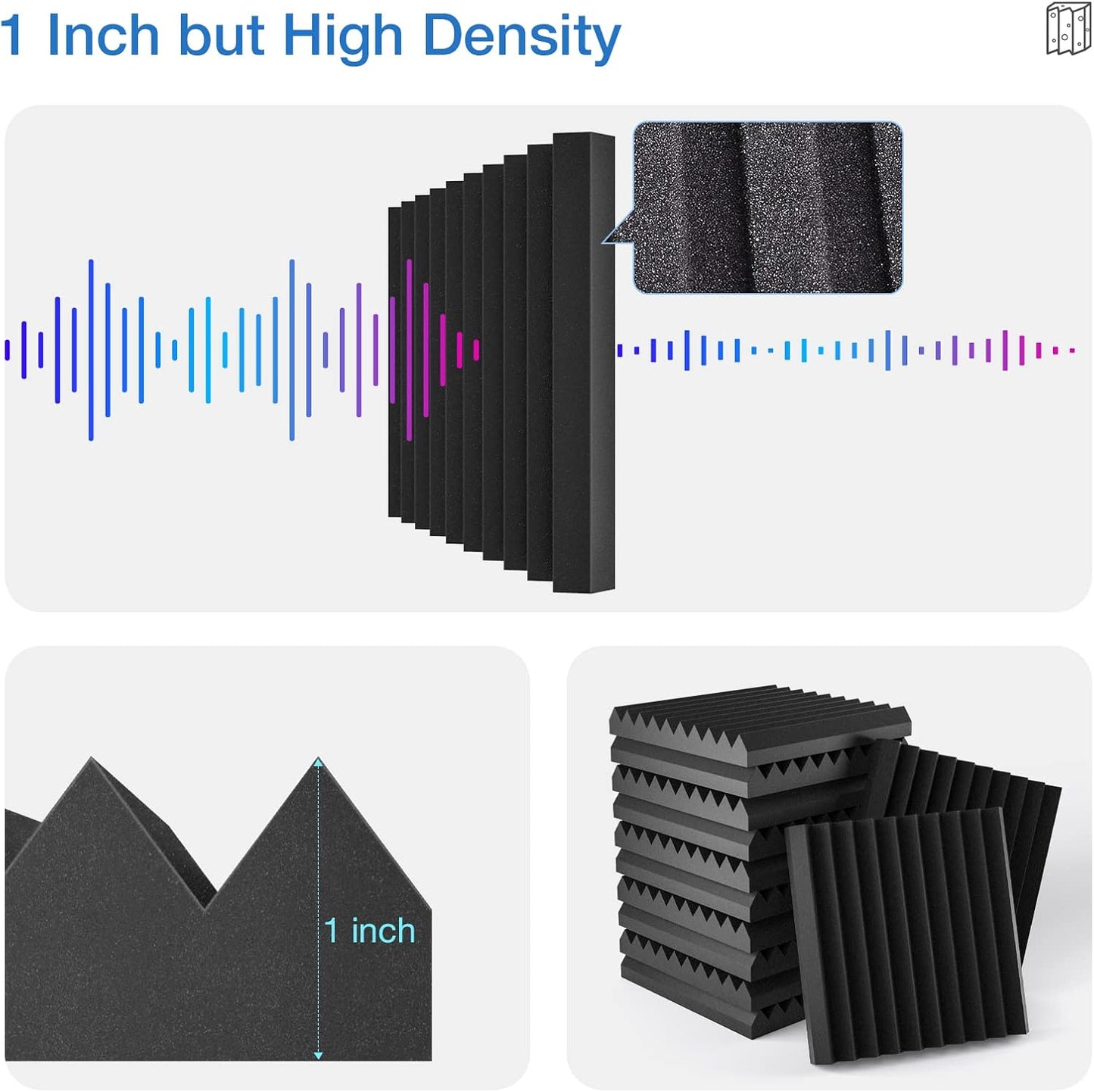 12 Pack Sound Proof Foam Panels for Walls,Self-Adhesive Foam Acoustic Panels Sound Absorbing,High Density Quick-Recovery Soundproof Wall Panels 12" X 12" X 1"-Red