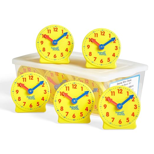 hand2mind Mini Geared Clock Classroom Set, Telling Time, Teaching Clocks by hand2mind