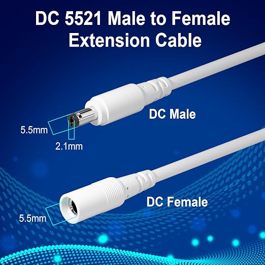 12V DC Power Extension Cable 25 FT, 5.5 mm x 2.1 mm 5521 Male to Female Supply - Image 2
