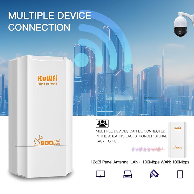 KuWFi 5.8G Wireless Network Ethernet Bridge, Long Range Transmission WiFi - Image 2