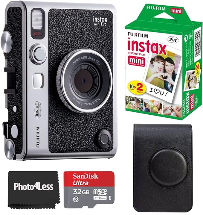 Fujifilm Instax Mini EVO Hybrid Black Instant Camera | Instax Mini Twin Pack by FUJIFILM