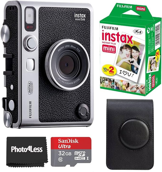 Fujifilm Instax Mini EVO Hybrid Black Instant Camera | Instax Mini Twin Pack by FUJIFILM