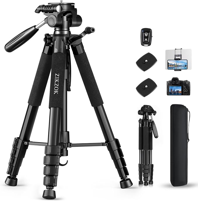 75" Camera Tripod, Aluminum Heavy Duty Camera Stand by ZIKZOK