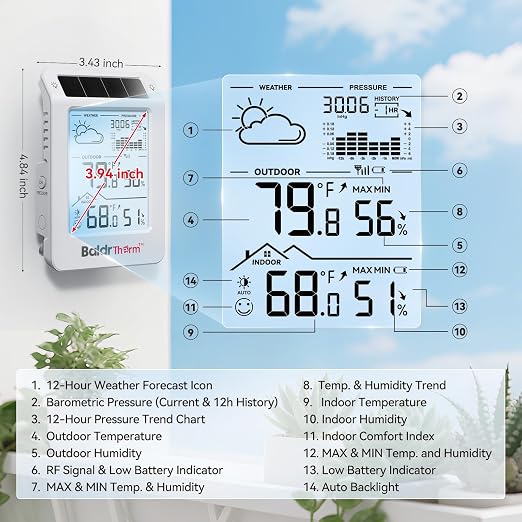 BaldrTherm Outdoor Indoor Thermometer Wireless Weather Station, Dual-Zone - Image 7
