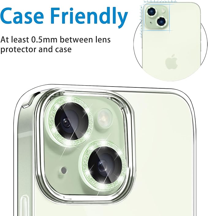 Compatible with iPhone 15 & 15 Plus Camera Lens Protector, Bling Glitter - Image 5