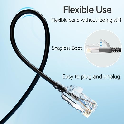 Cat6 Slim Patch Cables 5 Feet 10-Pack Black, Cat6a Patch Cables 10Gbps 550MHz - Image 5