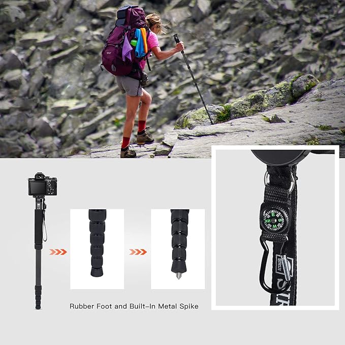 SIRUI Camera Monopod P-326 6 Section Carbon Fiber Compact Lightweight Travel - Image 5