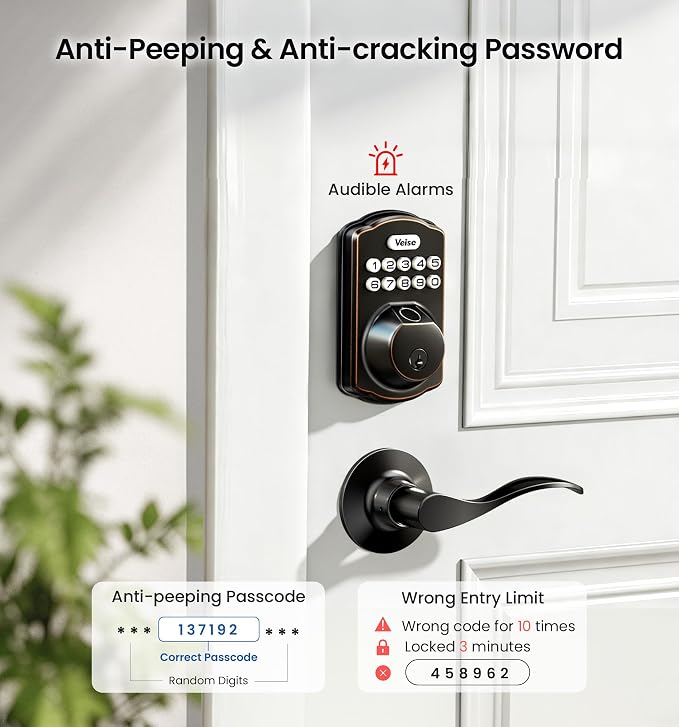 Veise KS02A Fingerprint Keyless Entry Door Lock, Auto Lock, Electronic Keypad - Image 10