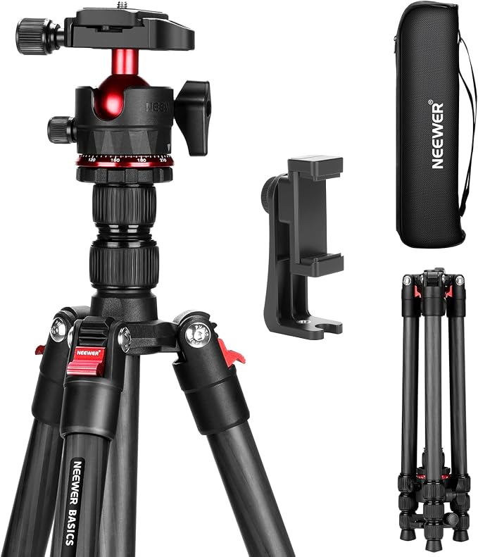 NEEWER Basics Carbon Fiber Travel Tripod, Arca Type Ball Head & Cell Phone by Neewer