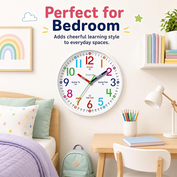 Roymnie Wall Clock 8 Inch for Kids Learning to Tell Time Easily Non Ticking - Image 9