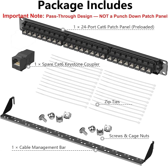 Jadaol 24 Port Patch Panel Rackmount or Wall Mount 19-Inch, 1U Cat 6 Network - Image 7
