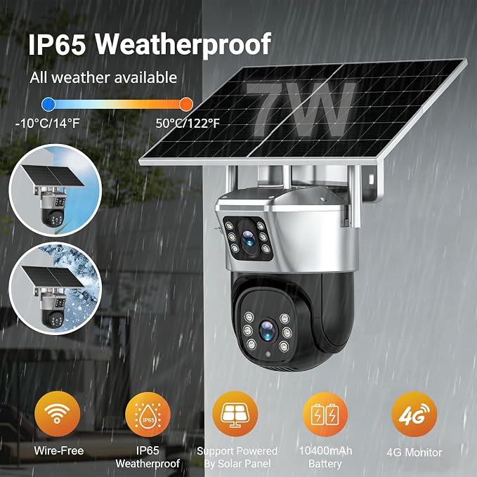 4G Solar Security Camera, 2K Dual-Lens Outdoor Camera Wireless - Image 2
