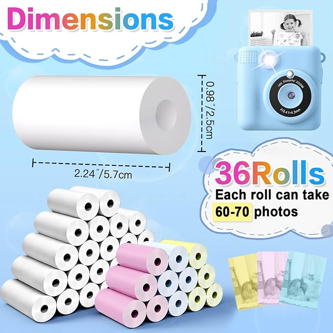 36 Rolls Kids Camera Paper Roll Refill Compatible - Image 4